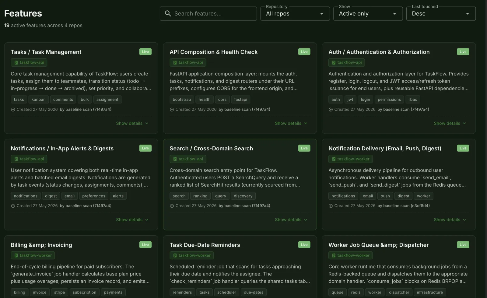 Feature registry — BUDs that graduated to shipped features