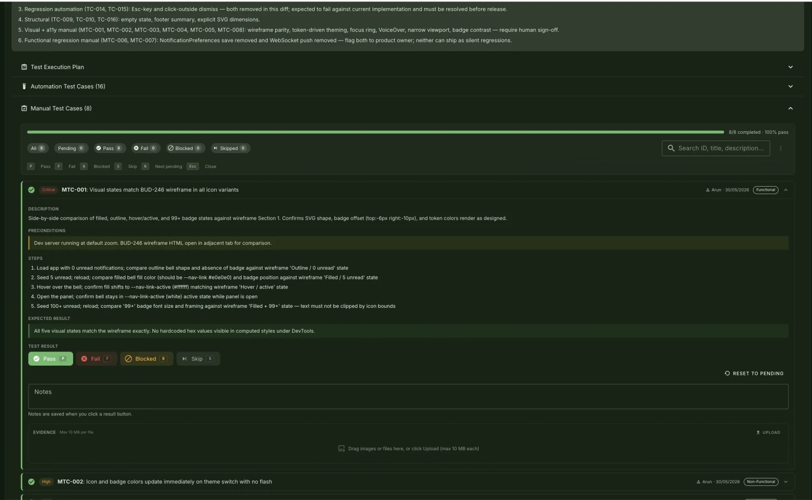 24 test cases for one small feature — and notice the manual ones marked neither can ship as silent regressions, requi…