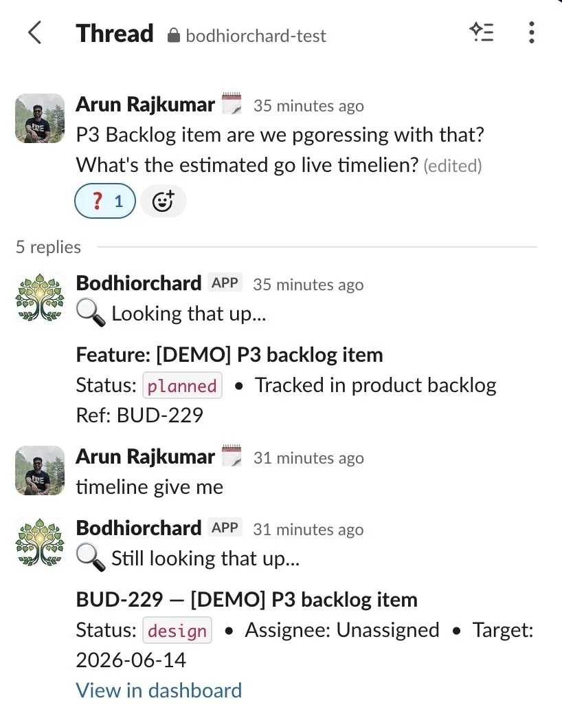The same emoji-react, thread-reply Slack you already live in — except the answers come from the source of truth, not…
