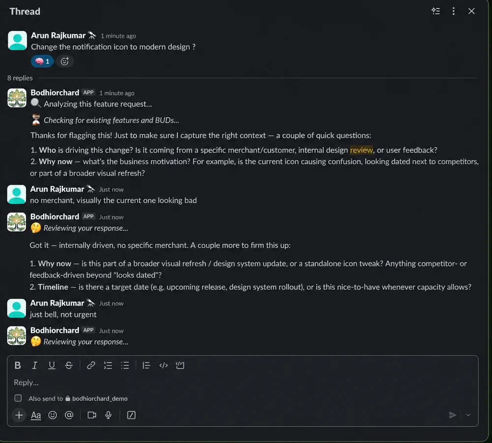 Slack triage — the Triage Agent turns a Slack note into a scoped, estimated unit of work